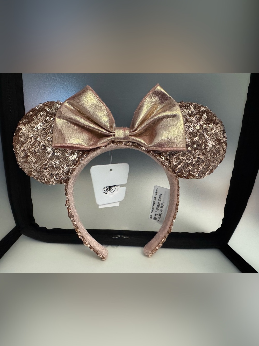 Disney Sequin Mouse Ear Headband with Metallic Bow - Rose Gold
